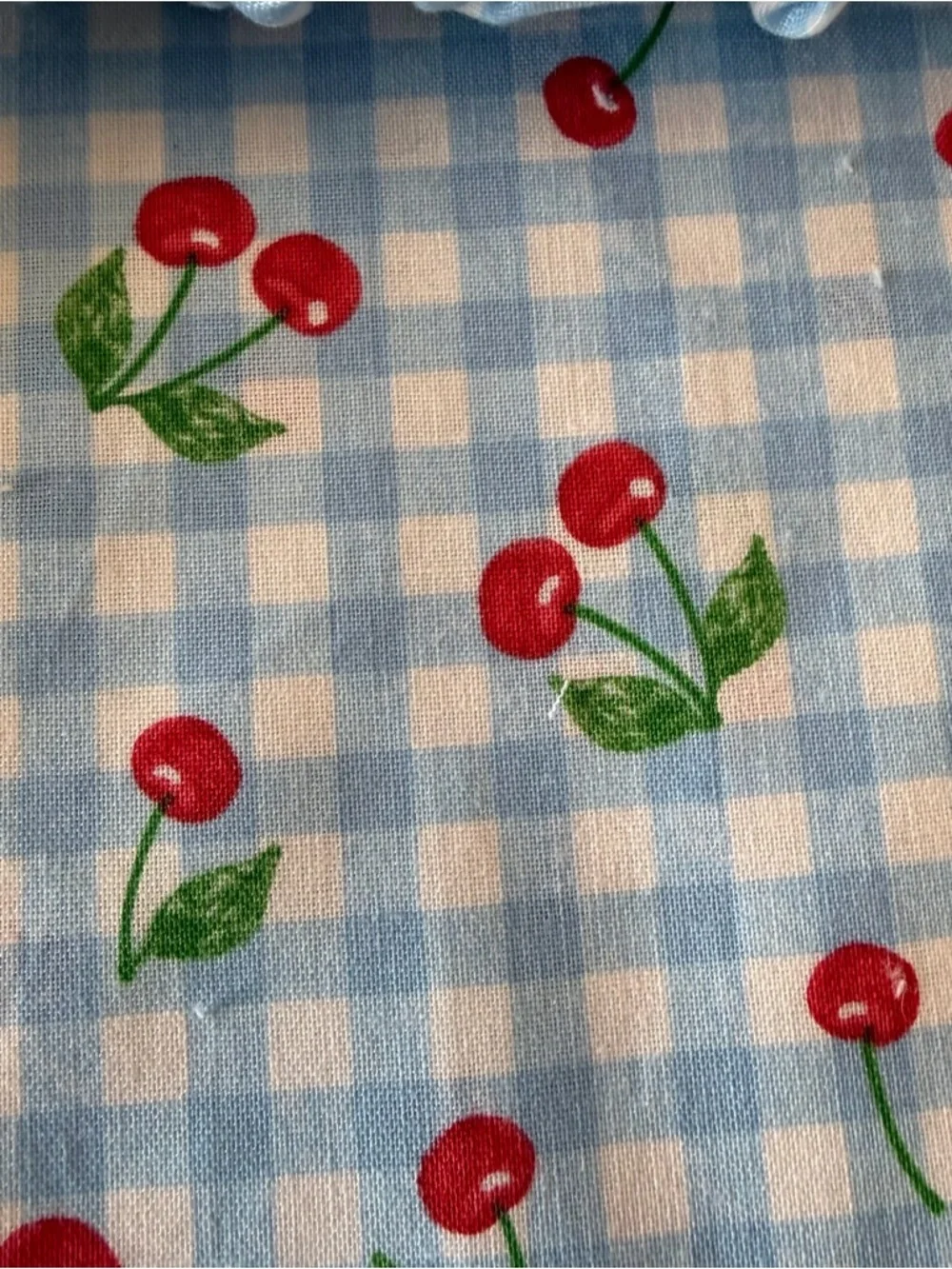 Blue Gingham Cherry Dog Scrunchie Bandana - Cute Collar Accessory